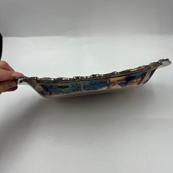 Vintage Silver Plated Tray Textured Rose Pattern Ribbon Decorative Serving Tray - Picture 6 of 8